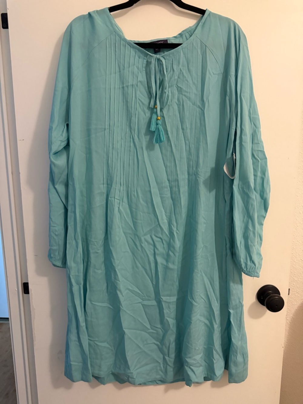 Roaman's Light Turquoise Tie-Front Tunic